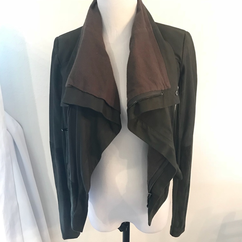 Veda Max Leather Suede Jacket Olive Green Size XS
